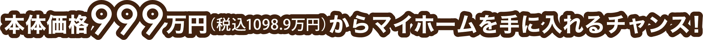 本体価格999万円でマイホームを手に入れるチャンス！